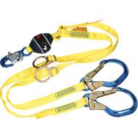 Twin-Leg Tie-Back Web Shock-Absorbing Lanyard, 6', Rebar Hook Center, Snap Hook Leg Ends, Polyester FMT Sales Ltd
