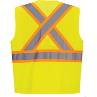 Contrast-Striped Safety Vest, High Visibility Lime-Yellow, Small, Polyester FMT Sales Ltd