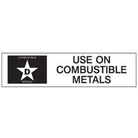 "D: Use on Combustible Metals" Fire Extinguisher Label FMT Sales Ltd