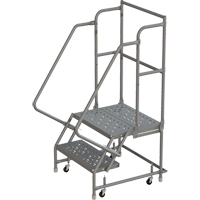 Escabeaux roulants &agrave; dessus profond, 2 marches, Largeur de la marche 16", Hauteur de la plateforme 20", Acier FMT Sales Ltd