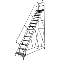 Escabeaux roulants &agrave; dessus profond, 14 marches, Largeur de la marche 24", Hauteur de la plateforme 140", Acier FMT Sales Ltd