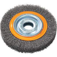 Crimped Wire Bench Wheel Brush, 6" Dia., 0.0118" Fill, 1/2" - 1/4" Arbor FMT Sales Ltd